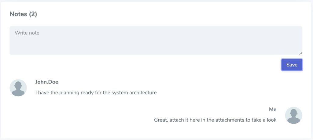 Interactive notes feature in NextGPM showing team communication and AI responses.